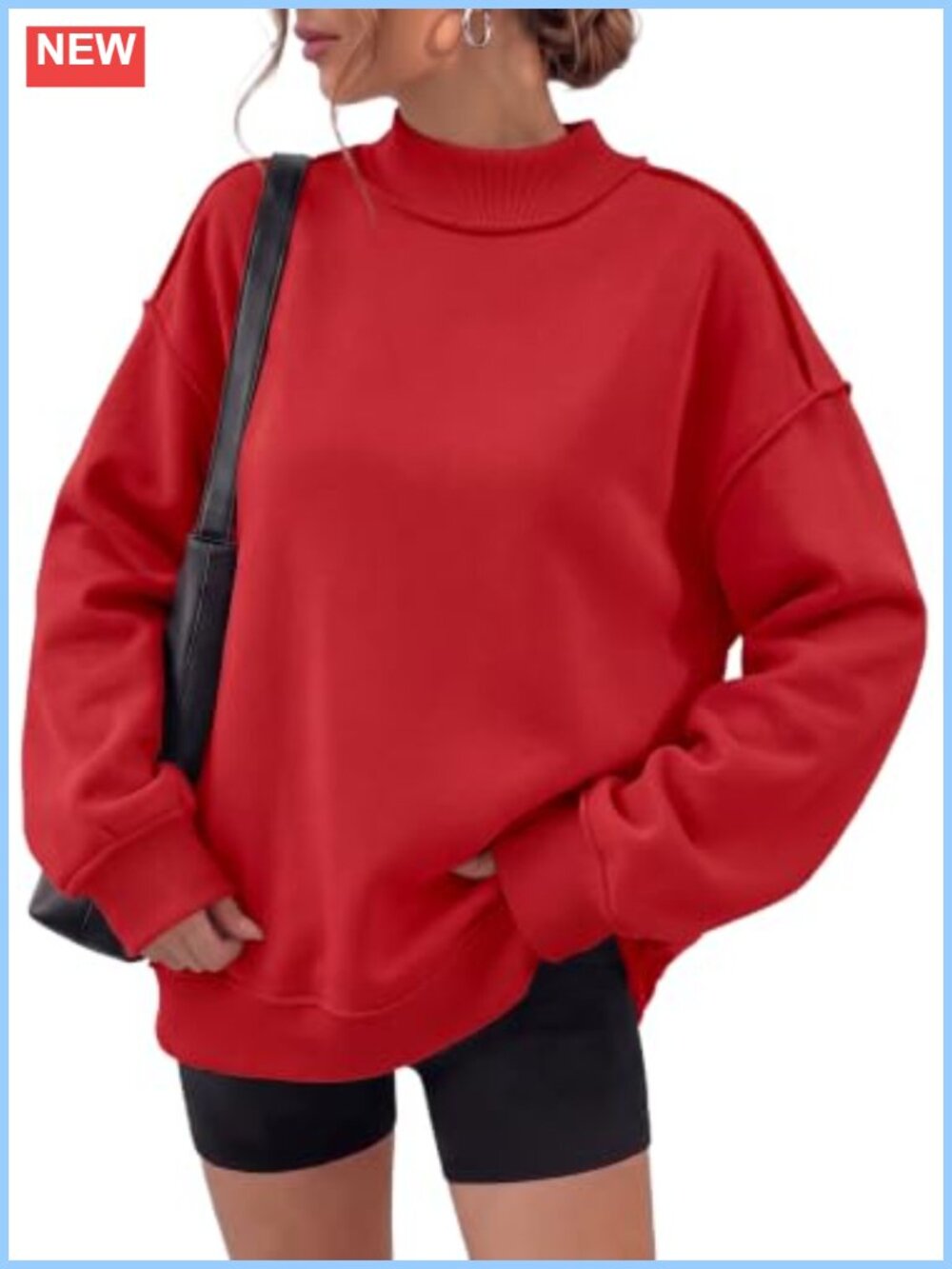 SHEWIN Mock Neck Pullover Sweatshirt Oversized Drop Shoulder Fleece Top